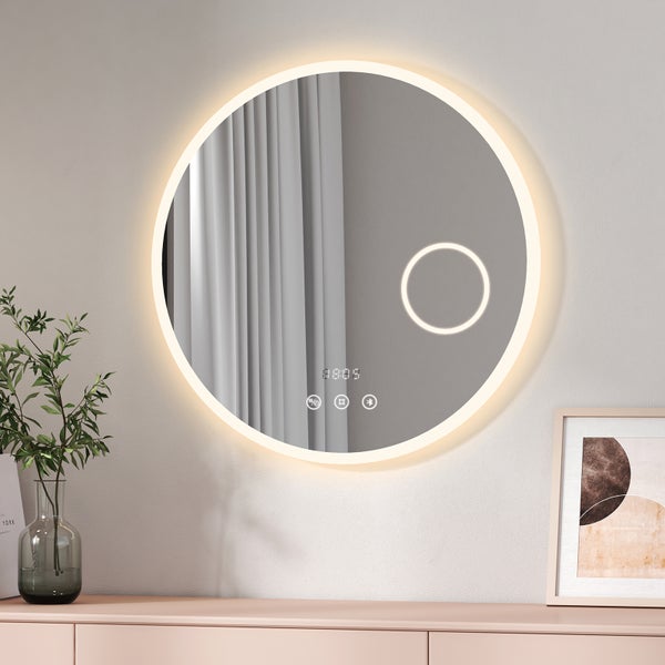 EMKE Rund LED Badspiegel, Spiegel mit Bluetooth, Spiegel mit Acrylrahmen für stilvolle Badezimmer, ф70cm, Neutralweiß