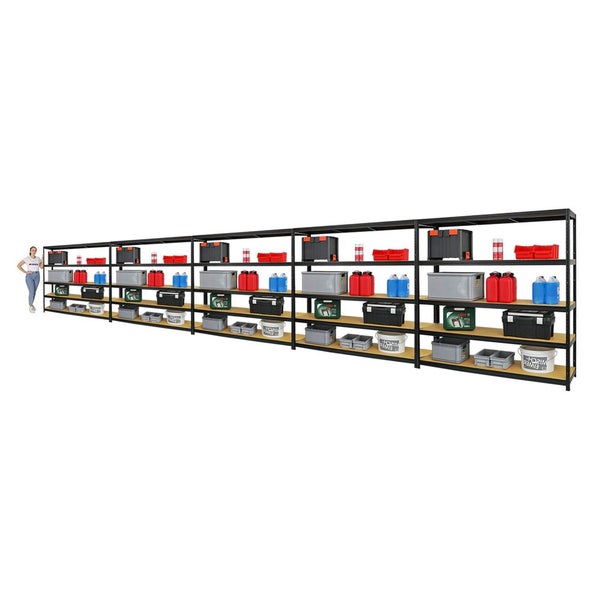 PROREGAL Mega Deal 5x Schwerlastregal Giant Elephant HxBxT 180 x 180 x 45 cm Fachlast 200 kg Schwarz
