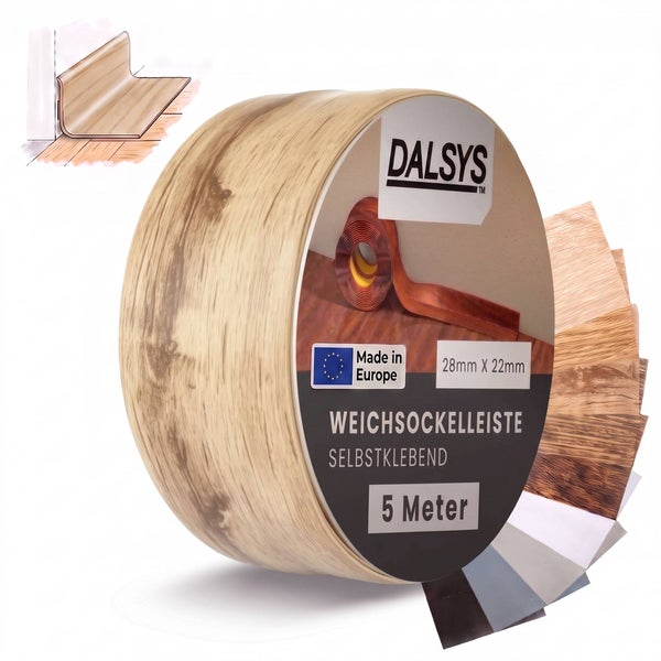 Dalsys Weichsockelleiste in Holzoptik selbstklebend 28 mal 22 Millimeter 5 Meter Rolle