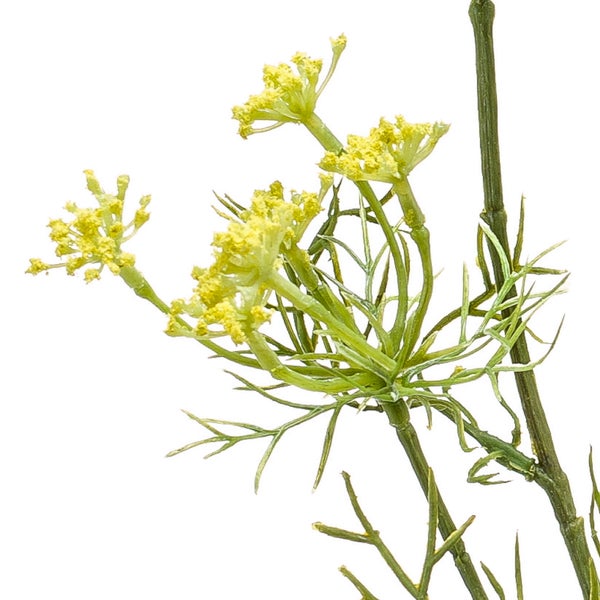 Künstlicher Blauregen Zweig mit herabhängenden weißen Blüten und grünen Blättern an einem braunen Stiel.
