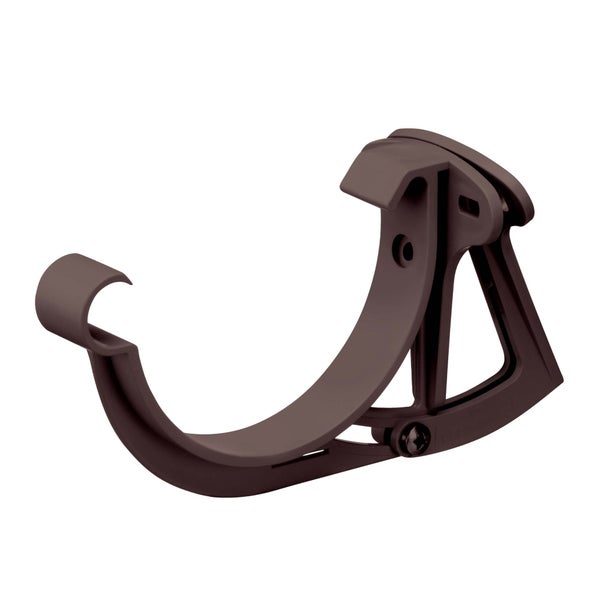 Verstellbarer Rinnenhalter aus Kunststoff in Braun für Dachrinnen.