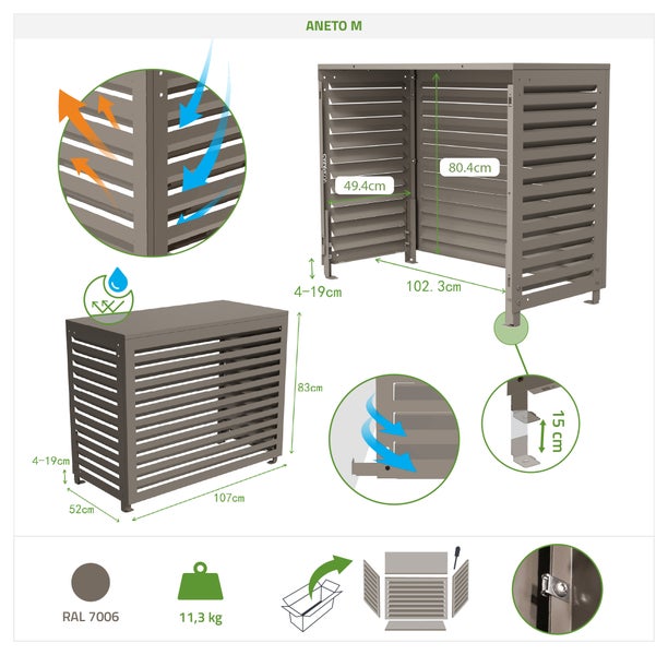 Aneto M Klimaanlagenverkleidung mit Maßangaben