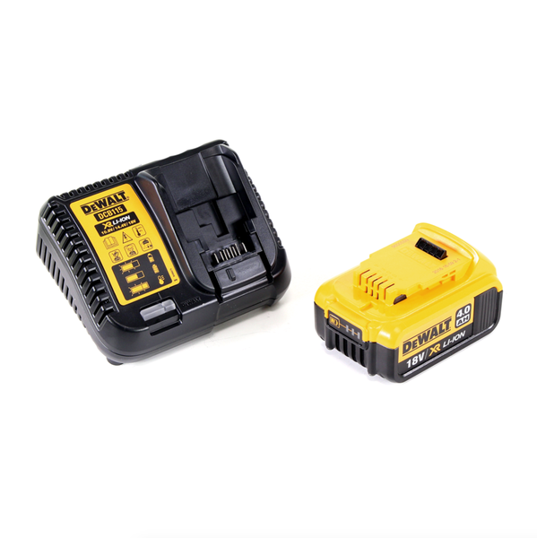 DeWalt XR Akku 18 Volt 4,0 Amperestunden und Schnellladegerät DCB115 für Lithium-Ionen-Akkus.