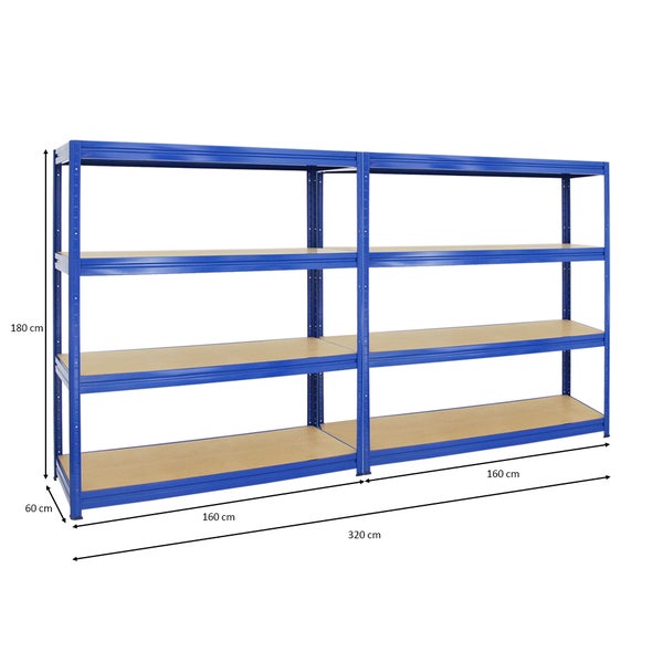 PROREGAL Mega Deal 2x Schwerlastregal Dino HxBxT 180 x 160 x 60 cm Fachlast 600 kg Blau