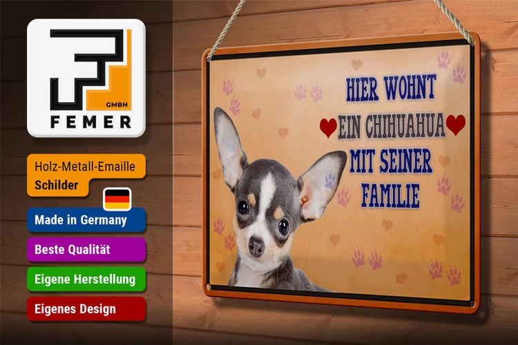 Blechschild Spruch 30x20cm Hund hier wohnt ein Chihuahua