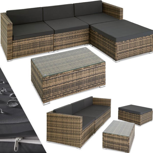 Rattan Lounge tectake Florenz für 3 bis 4 Personen mit Sicherheitsglasplatte