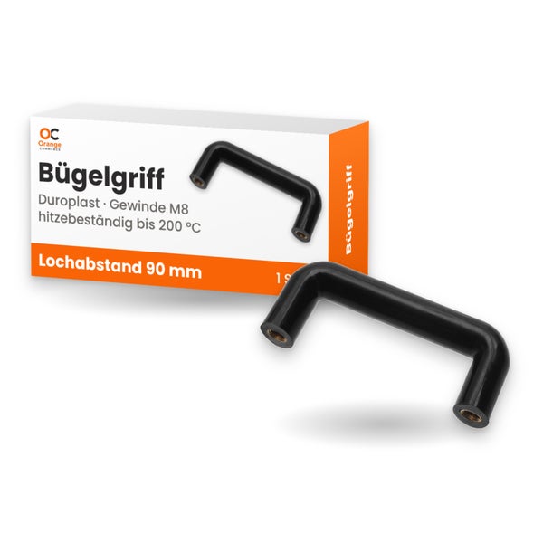 Bügelgriff aus Duroplast mit M8 Gewinde und 90 Millimeter Lochabstand, hitzebeständig bis 200 Grad Celsius inklusive Verpackung