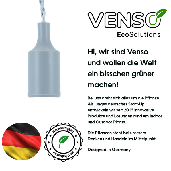 Parus by Venso E27 Lampenfassung Helix 4m Textilkabel Grau, Eurostecker, Venso Ecosolutions Lampenfassung E27 mit Kabel für E27 LED Lampe, Bulb Holder, Kabel für Lampe, Fassung E27