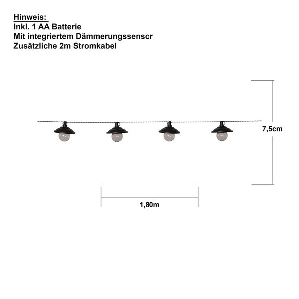 Abbildung einer Lichterkette mit den Maßen 1,80 Meter und 7,5 Zentimeter