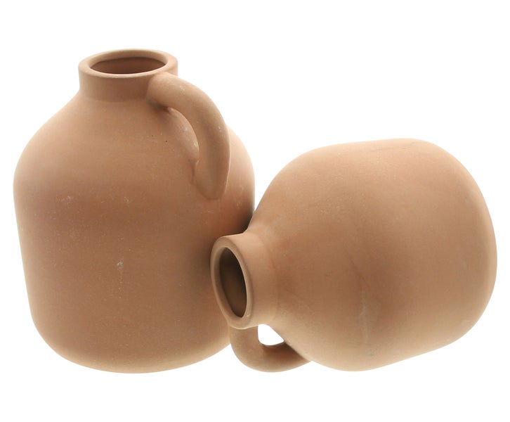FRANK FLECHTWAREN | Dekovase Tonkrug, 2er Set, TERRACOTTA, 12 x 12 x 13 cm, 14 x 14 x 16 cm
