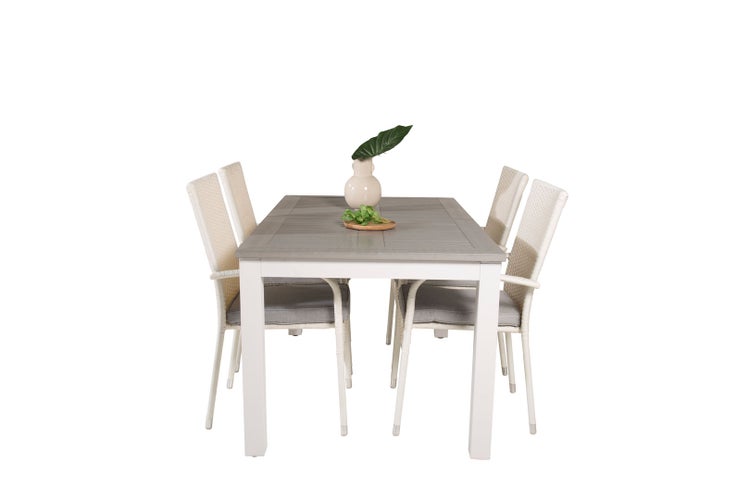Albany Gartenset Tisch 90x160/240cm und 4 Stühle Anna weiß, grau. 90 X 160 X 75 cm