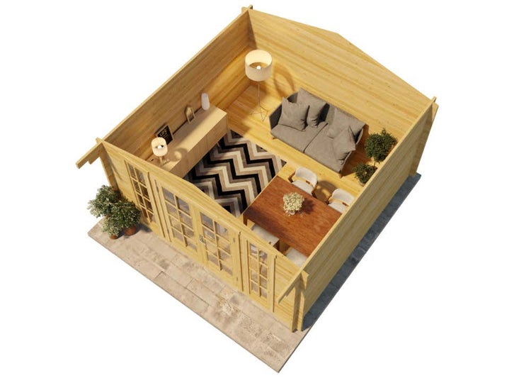 Alpholz Gartenhaus Westerwald-44 Gartenhaus aus Holz in Pinie, Holzhaus mit 44 mm Wandstärke, Blockbohlenhaus mit Montagematerial imprägniert 3,8x3,8m