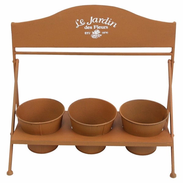 Dekoleidenschaft 3x Blumentopf Fleurs + Halter aus Metall in Rost Optik, Pflanztopf Set, Pflanzgefäß, Gartendeko für Draußen