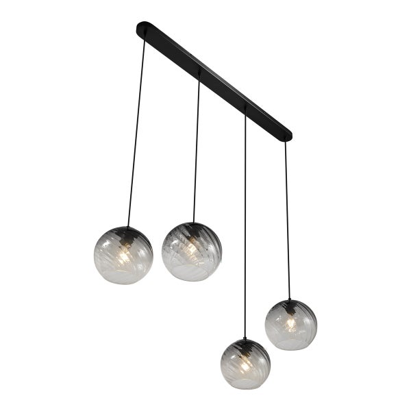Pendelleuchte mit vier Lampen aus Glas und schwarzer Aufhängung