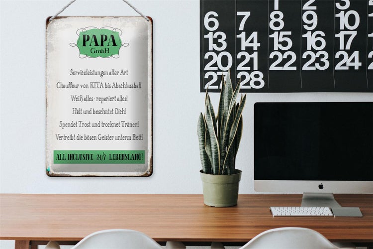 Blechschild Spruch 20x30cm Papa GmbH 24/7 lebenslang