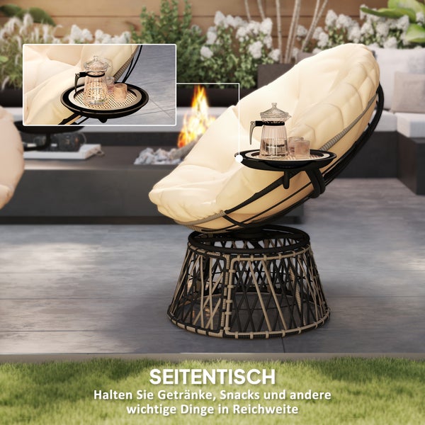 Outsunny Papasansessel Rattan 360° drehbar Korbsessel mit Kissen Durchmesser 90 cm runder Outdoor Rattansessel Drehsessel Loungesessel Liegesessel für Wohnzimmer Garten Balkon Beige