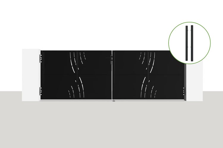 Stahlflügeltor 3,5 m NALI VELETA H.120 cm Mattschwarz + 2 DARIO-Stahlpfosten