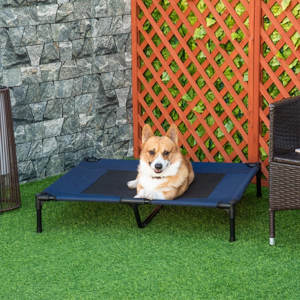PawHut Hundeliege, 91.5 x 76.2 x 18 cm (L*B*H), Eisenrohr, 600 D Oxford und Texteline- Stoff, Blau+Schwarz