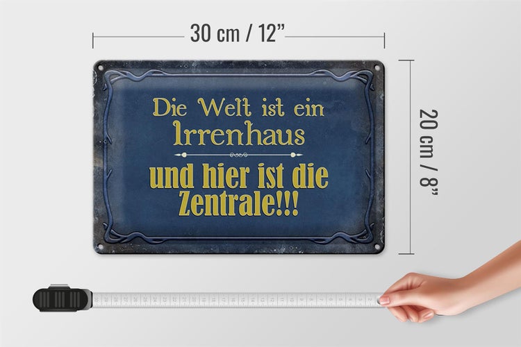Blechschild Spruch 30x20cm Welt ist ein Irrenhaus und