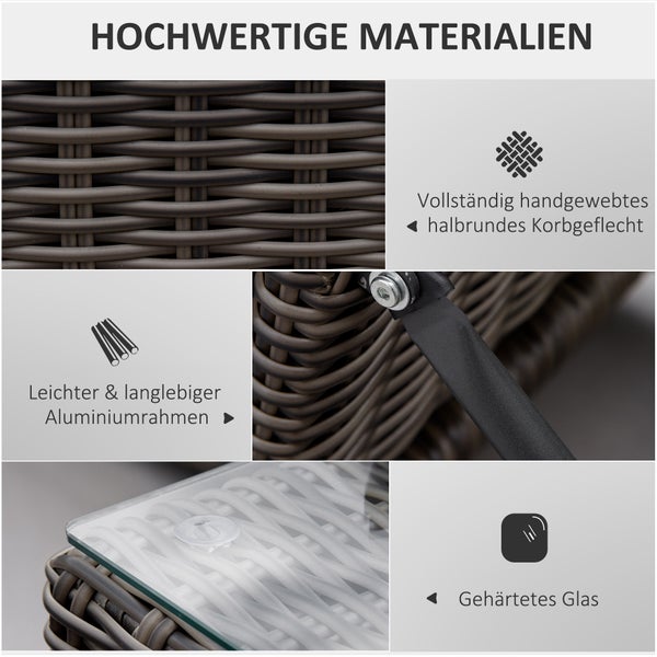 Outsunny Poly-Rattan Sonnenliege 3-tlg. Gartenliege mit 6-Fach Verstellbarer Rückenlehne Beistelltisch Nackenkissen Gartenmöbel Aluminium Grau 60 x 195 x 91 cm