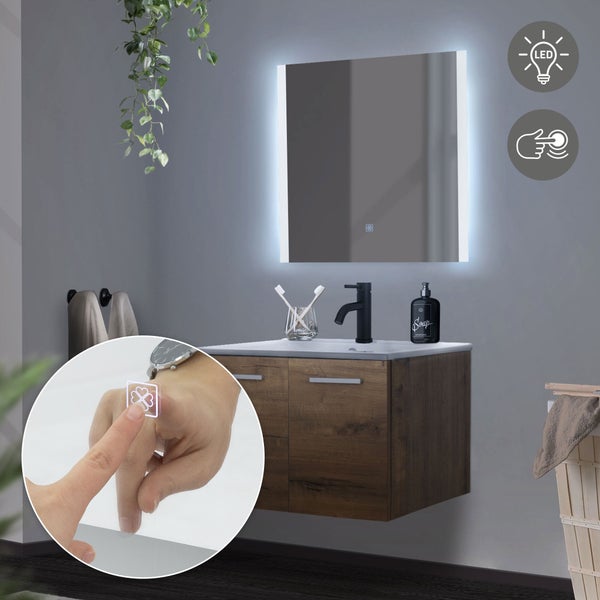 ML-Design Badspiegel, Weiß, Led-Spiegel mit Touchschalter 60 x 60 cm, Glas, Badezimmerspiegel mit Beleuchtung, Wandspiegel, Spiegel mit LED-Licht, Touch-Bedienung, Lichtspiegel, Badezimmer Spiegel