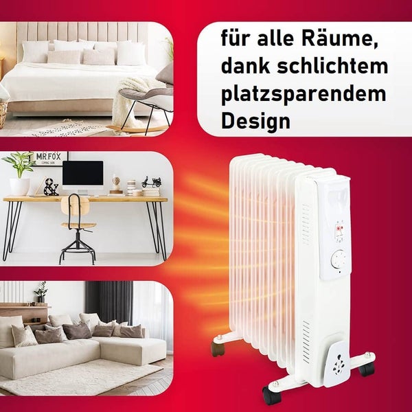 JUNG TECHWOOD TCG62 Heizung Elektrisch mit Thermostat, Ölradiator 450 Watt Energiesparend, mobile Elektroheizung für Räume bis 15qm, Elektrische Heizgerät Mobil mit 5 Lamellen