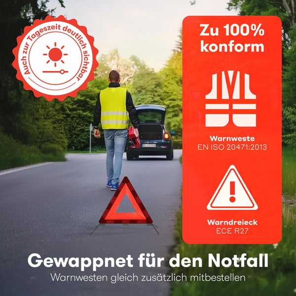 PURAHELP Warndreieck Kfz nach aktueller Norm 2025 ECE R27 (StVO konform) – Kompaktes Pannendreieck für maximale Sicherheit – Klappbares Warndreieck Auto nach EU-Norm