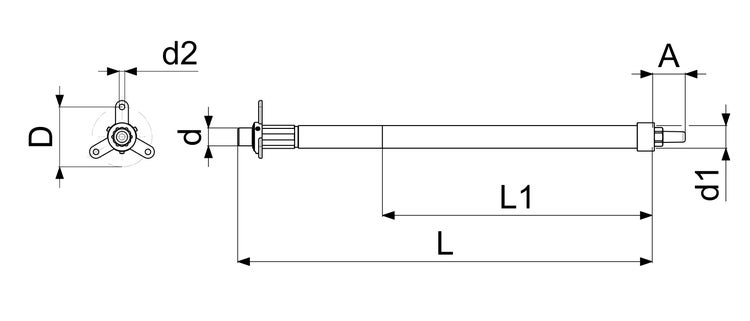 Maßzeichnung eines Bauteils mit Angaben zu Länge und Durchmesser.