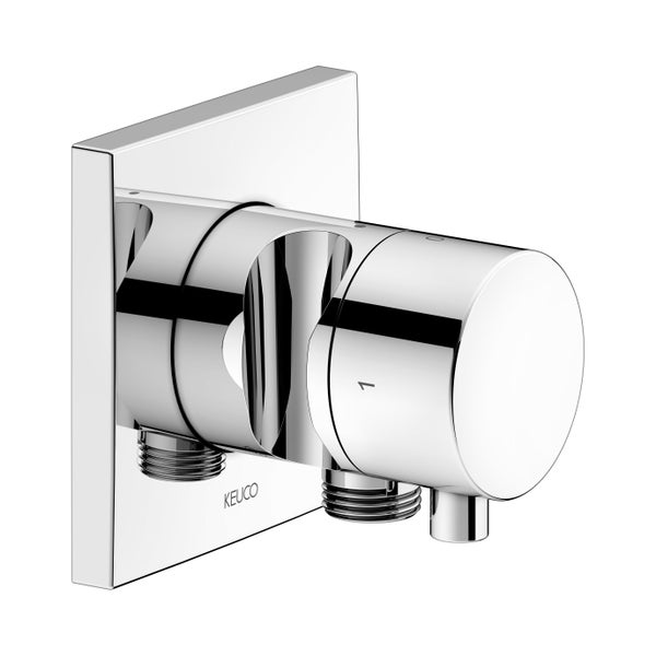 Keuco Unterputz-Armatur mit quadratischer Abdeckplatte und Brauseanschluss.