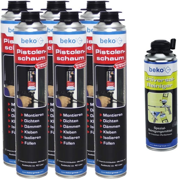 beko 6 x beko Pistolenschaum Polyurethanschaum 750 ml inkl. Universalreinger 500ml