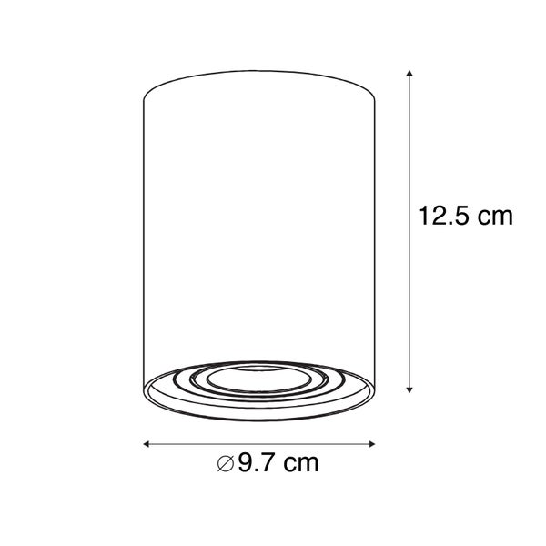 Zeichnung einer Deckenleuchte mit den Maßen 12,5 cm Höhe und 9,7 cm Durchmesser.