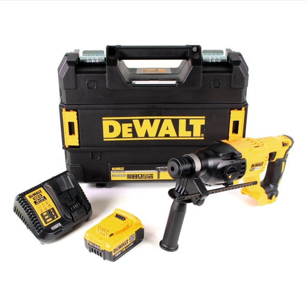 DeWalt Akku-Bohrhammer Set mit 18 Volt Akku, Ladegerät und robustem Transportkoffer.