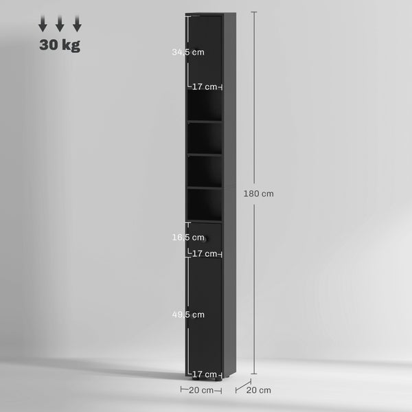 Schlanker Hochschrank mit Maßen und einer Tragkraft von 30 Kilogramm.
