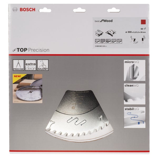 Bosch Kreissägeblatt Top Precision Best for Wood, 300 x 30 x 3,2 mm, 60 - 2608642115