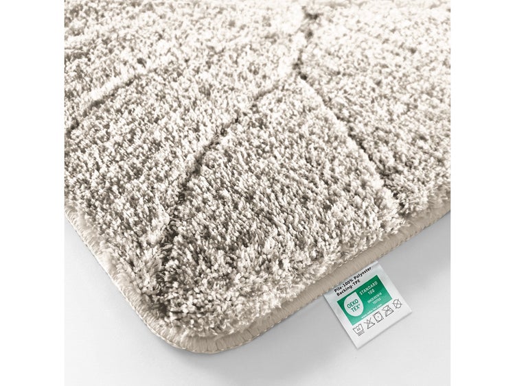 FLOORDIREKT Badematte Maris - Flauschiger Badvorleger mit Blattstruktur - Ivory - 80 x 150 cm