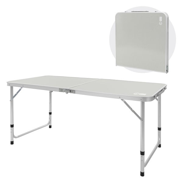 ECD Germany Alu Campingtisch Klapptisch, höhenverstellbar 120x60x54-70 cm, Grau, HDPE-Platte, klappbar, tragbar, leicht, Falttisch mit Griff, Koffertisch Gartentisch Reisetisch Balkontisch Esstisch