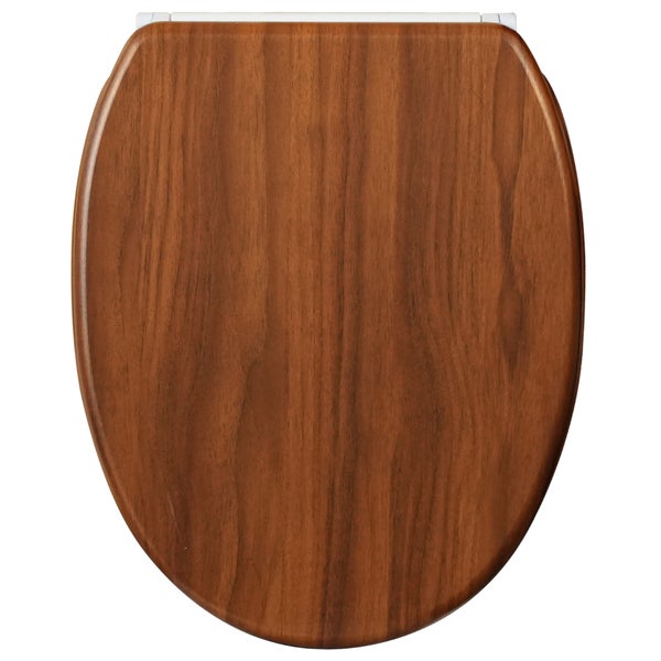 Toilettensitz aus Holz mit Holzmaserung.