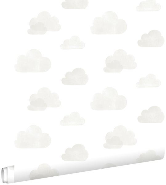 ESTAhome Tapete kleine Wolken Hellgrau und Weiß - 53 cm x 10.05 m - 138945