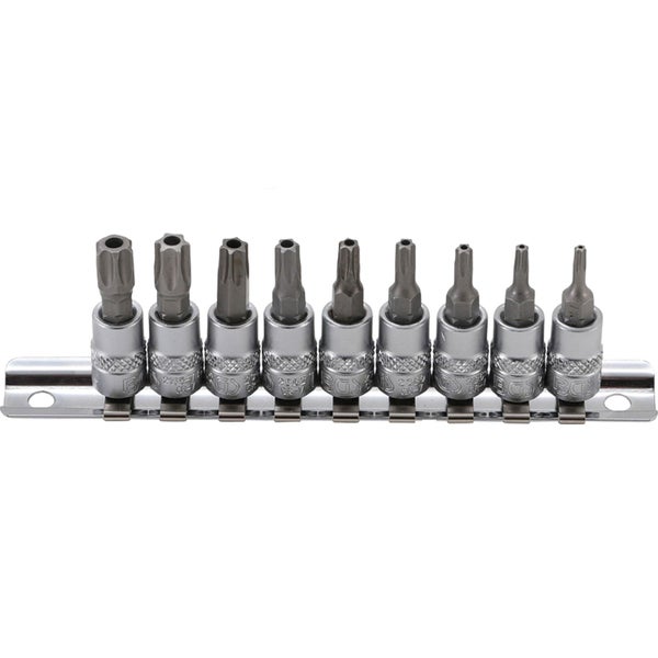 BGS Bit-Einsatz-Satz Antrieb Innenvierkant 6,3 mm (1/4) T-Profil (für Torx) mit Bohrung T10 - T50 9tlg. - 2165