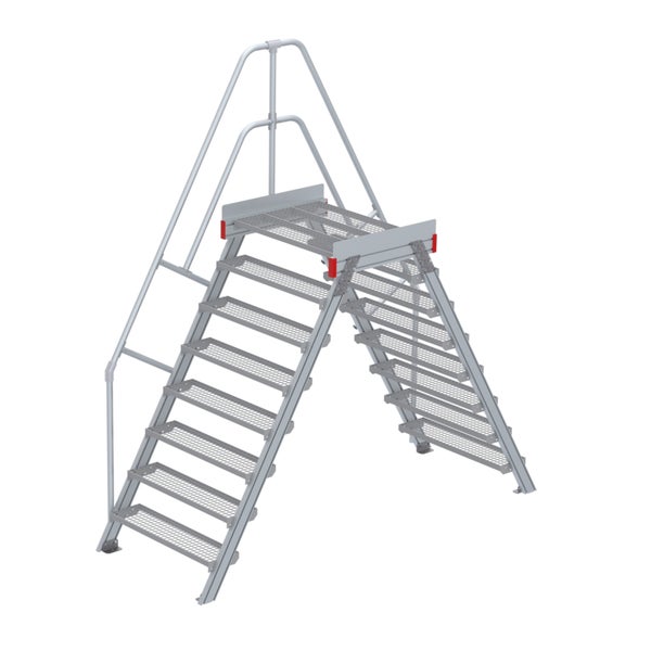 Freistehende Treppe mit Handlauf und Gitterstufen