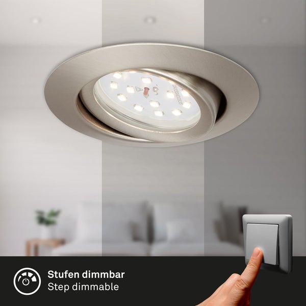 3er Set LED Einbauleuchte, Ø 8,2 cm, 3,5 W, Matt-Nickel, Briloner Leuchten