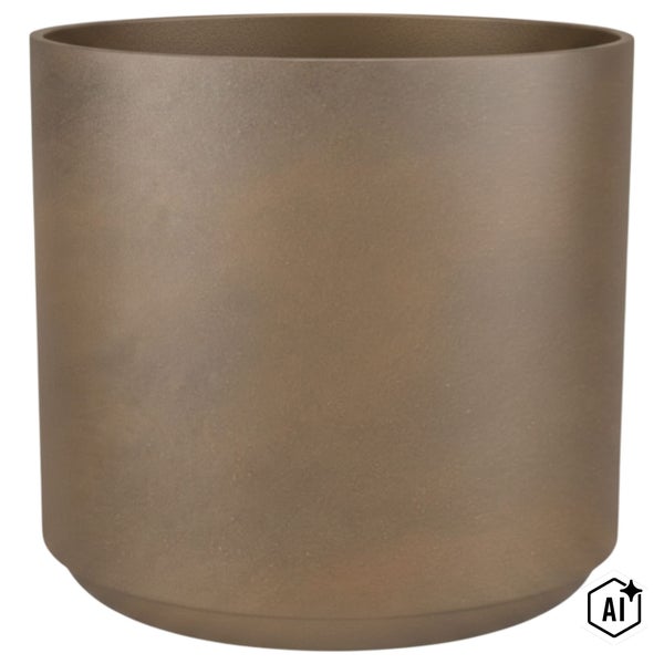 Zylindrischer, bronzefarbener Blumentopf mit matter Oberfläche und abgerundetem Boden.