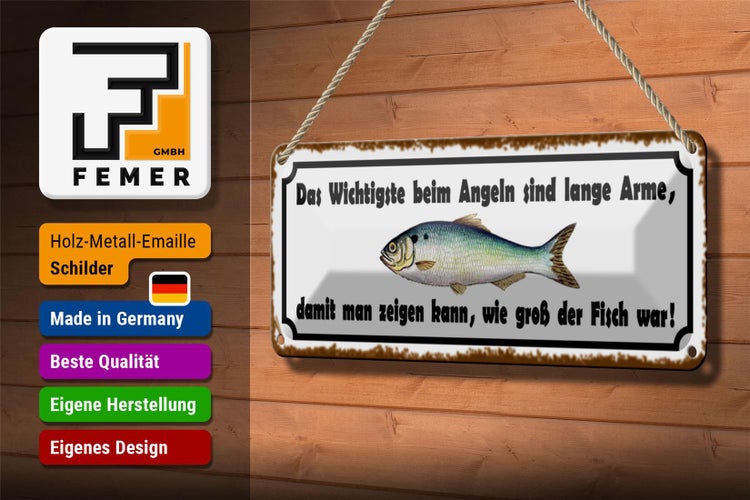 Blechschild Spruch 27x10cm das wichtigste beim Angeln sind Dekoration