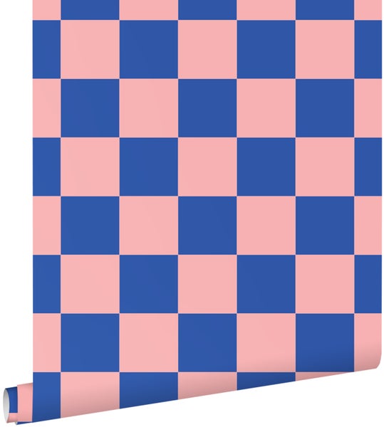 ESTAhome Tapete Karomuster Rosa und Königsblau - 53 cm x 10.05 m - 130915