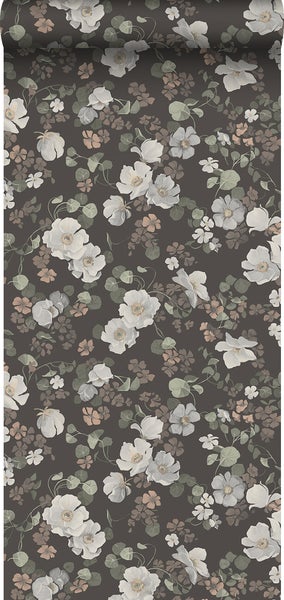Borastapeter Tapete Blumen Grau - 53 cm x 10.05 m - 660285