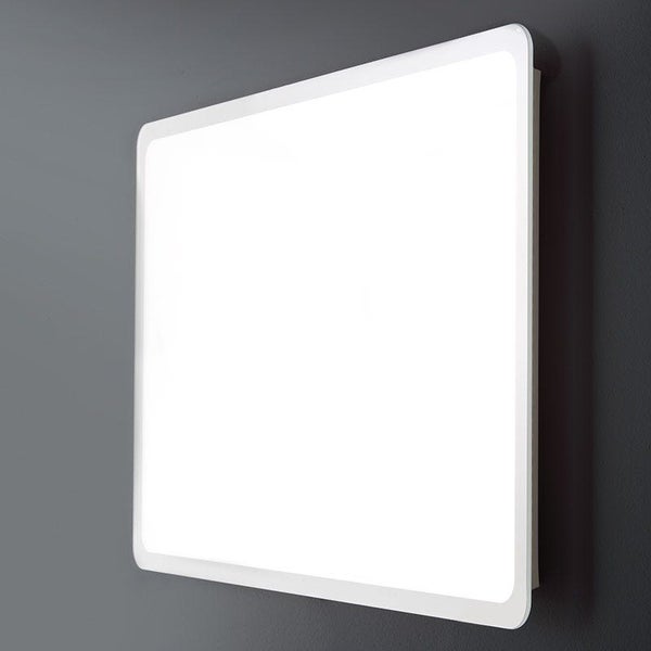 Quadratisches LED-Panel mit abgerundeten Ecken und flachem Design in Weiß.