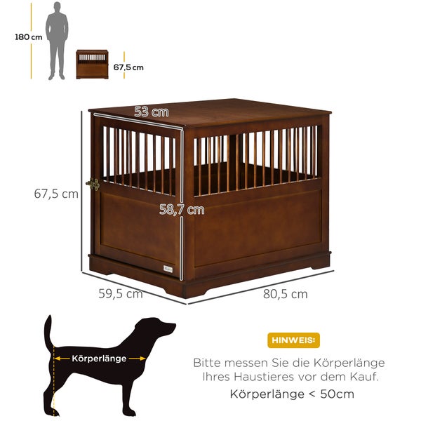 PawHut Hundekäfig, Haustierkäfig, Hundehütte für mittelgroße Hunde, Hundebox Indoor, Tierkäfig mit abschließbarer Tür, Braun, 80,5 x 59,5 x 67,5 cm