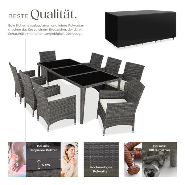 Rattan Sitzgruppe tectake Menorca 2 Bezugssets, inklusive Schutzhülle mit Aluminiumgestell grau