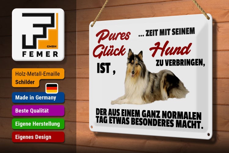 Blechschild Spruch 30x20cm Pures Glück Zeit mit seinem Hund