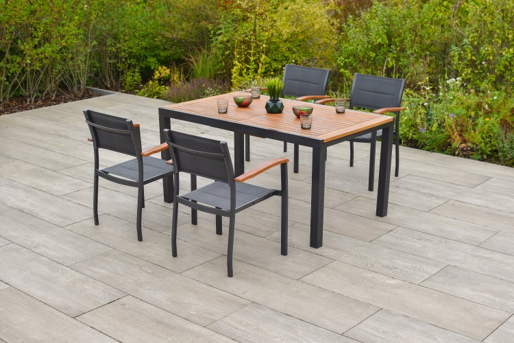 Paxos Set 5tlg., Stapelsessel, Ausziehtisch 150 (200) x 90 cm
